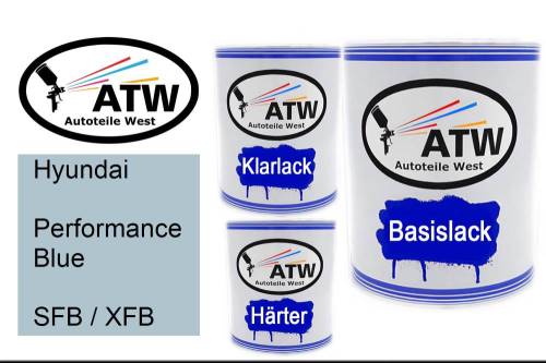 Hyundai, Performance Blue, SFB / XFB: 1L Lackdose + 1L Klarlack + 500ml Härter - Set, von ATW Autoteile West.